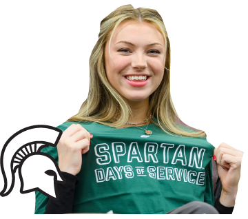 Smiling MSU Student with Spartan Helmet Graphic